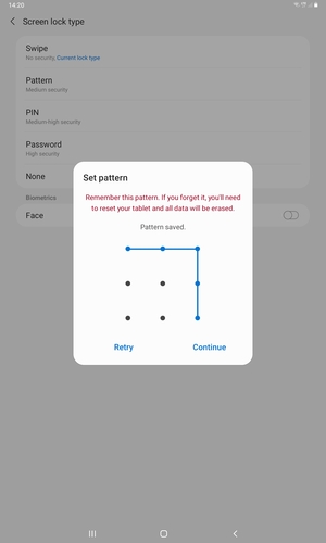 Draw an unlock pattern and select Continue