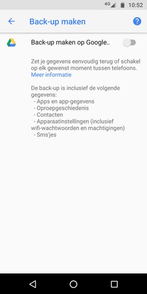 Schakel Back-up maken op Google.. in