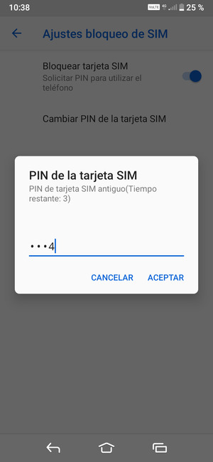 Introduzca su PIN de tarjeta SIM antiguo y seleccione ACEPTAR