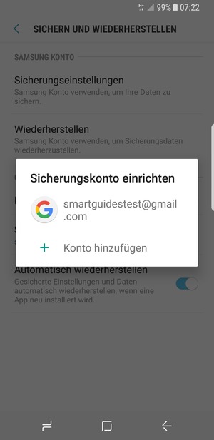 Wählen Sie Ihr Konto für Backup
