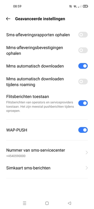 Selecteer Nummer van sms-servicecenter