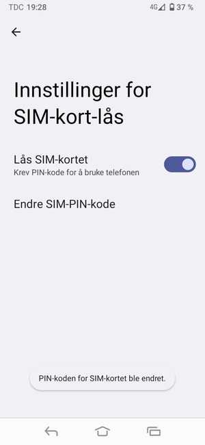 Din PIN-kode for SIM-kort er endret