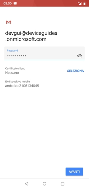 Inserisci la tua password e seleziona AVANTI