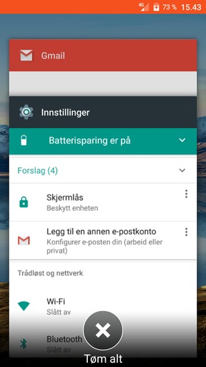 Velg Tøm alt for å lukke alle programmer som kjører