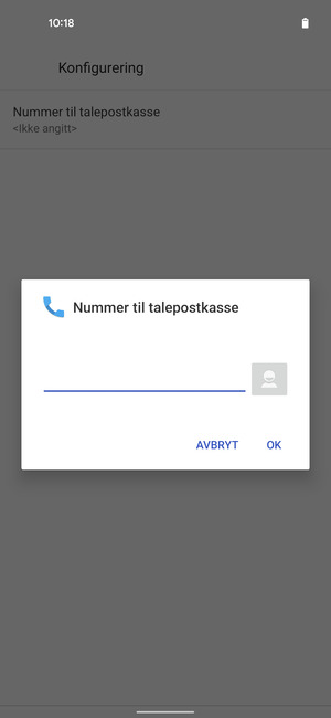 Skriv inn Nummer til talepostkasse og velg OK