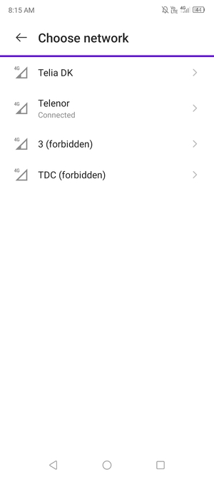 Select a network operator from the list