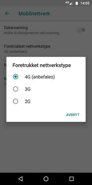 Velg ønsket alternativ