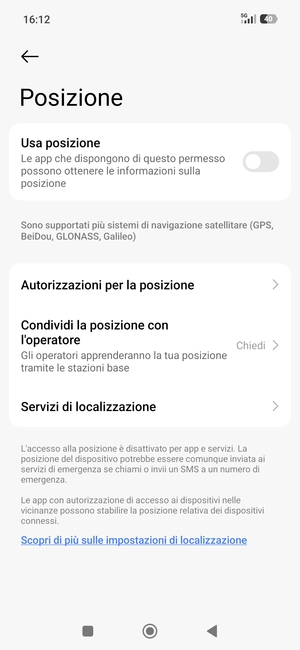 Disattiva Usa posizione