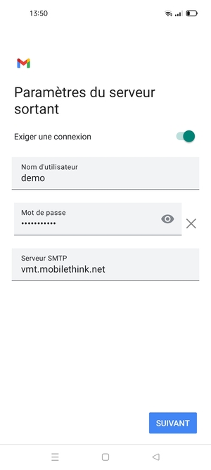 Entrez l'adresse du serveur Sortant