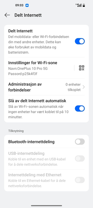 Telefonen din er konfigurert for bruk som et modem