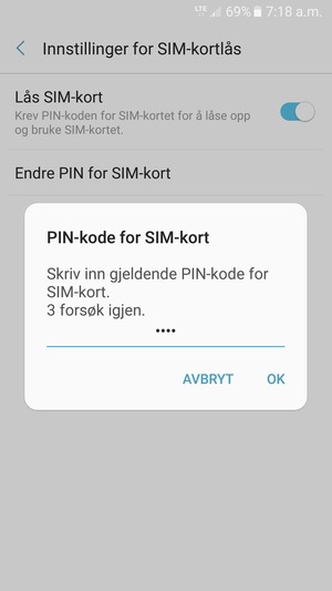 Skriv inn Gjeldende PIN-kode for SIM-kort og velg OK