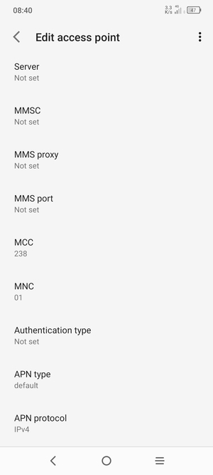 Scroll down and enter MMS information