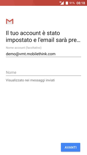 Scegli un nome per il tuo account e inserisci il tuo nome. Seleziona AVANTI