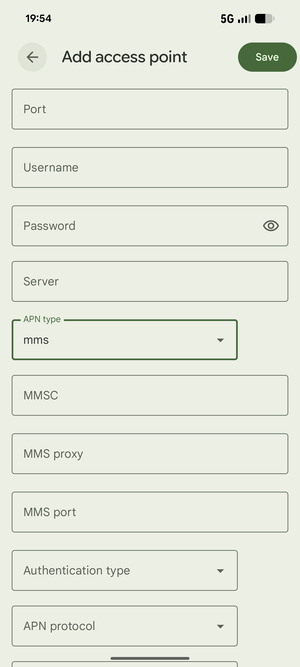 Scroll down and enter MMS information
