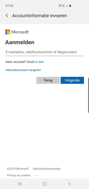 Voer uw Hotmail adres in en selecteer Volgende