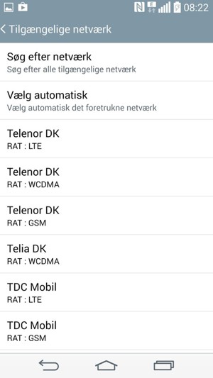 Vælg en netværksudbyder fra listen