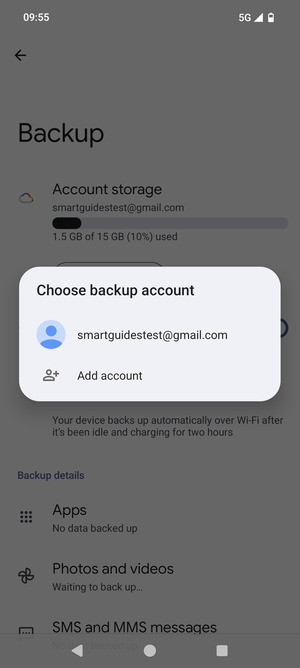 Select your backup account