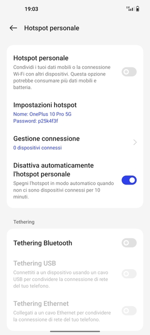 Seleziona Impostazioni hotspot