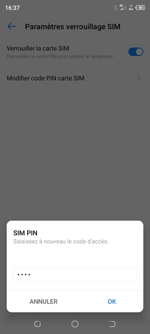 Veuillez confirmer votre Nouveau code PIN de la carte SIM et sélectionner OK