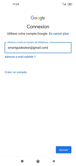 Saisissez votre adresse Gmail et sélectionnez Suivant
