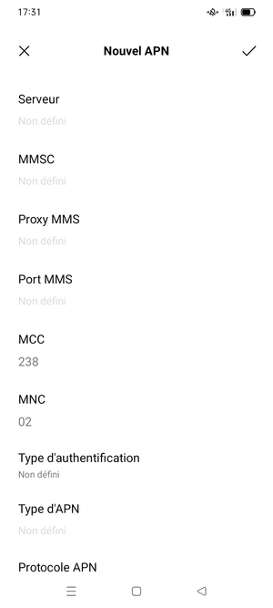 Faites défiler vers le bas et saisissez les informations MMS