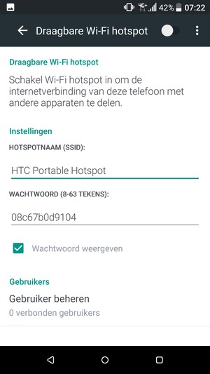Voer een wachtwoord van ten minste 8 tekens in en schakel Draagbare Wi-Fi hotspot in