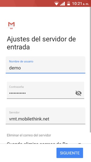 Introduzca Nombre de usuario y la dirección de servidor entrada. Seleccione SIGUIENTE