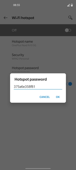Enter a Wi-Fi hotspot password of at least 8 characters and select OK