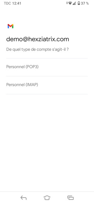 Sélectionnez Personnel (POP3) ou Personnel (IMAP)