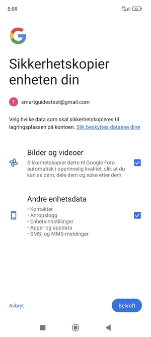 Velg ønsket alternativ og velg Bekreft