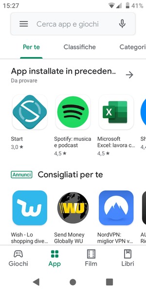 Seleziona la barra di ricerca