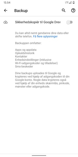Aktiver Sikkerhedskopiér på Google Drev