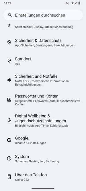 Scrollen Sie und wählen Sie Sicherheit & Datenschutz