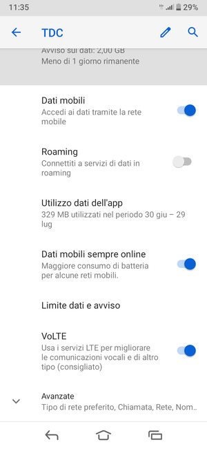 Per modificare la rete, in presenza di problemi, scorri e seleziona Avanzate