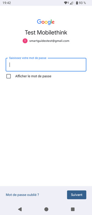 Saisissez votre mot de passe Gmail et sélectionnez Suivant