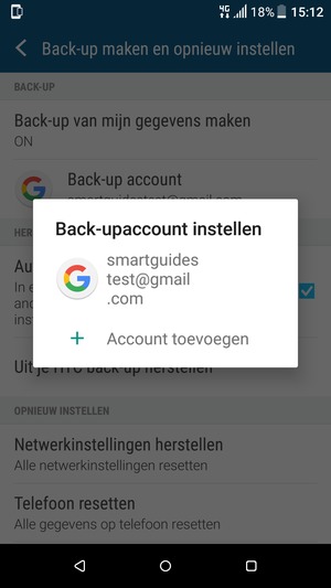 Selecteer uw back-up-account