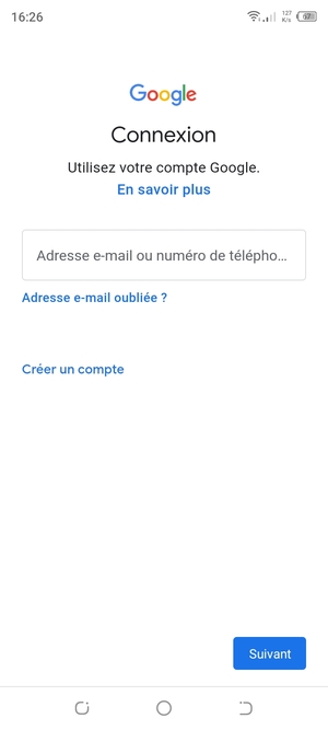 Saisissez votre adresse Gmail et sélectionnez Suivant