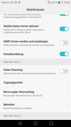 Um das Netzwerk zu wechseln, falls Probleme auftreten, wählen Sie Betreiber