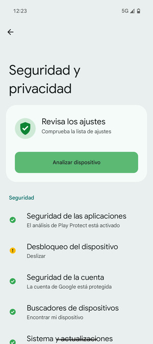 Para activar su bloqueo de pantalla, vaya al menú Seguridad y privacidad y seleccione Desbloqueo del dispositivo
