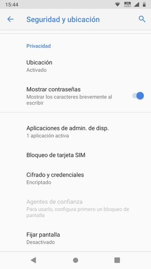 Seleccione Bloqueo de tarjeta SIM