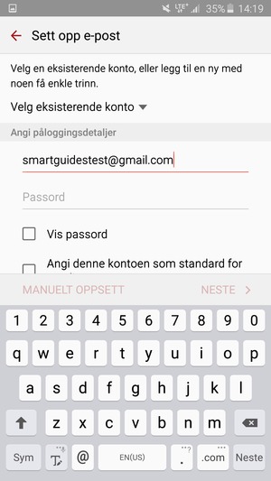 Skriv inn Gmail og velg NESTE