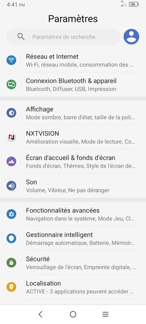 Sélectionnez Réseau et Internet