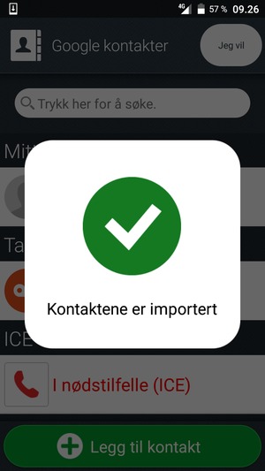 Kontaktene dine vil bli lagret på telefonen din