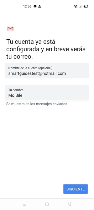 Déle a su cuenta un nombre y escriba su nombre. Seleccione SIGUIENTE