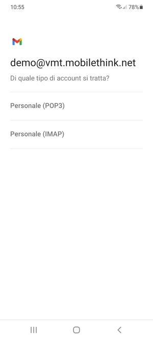 Seleziona Personale (POP3) o Personale (IMAP)