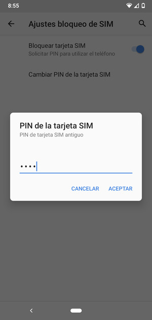 Introduzca PIN de tarjeta SIM antiguo y seleccione ACEPTAR