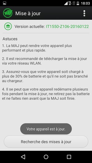 Si votre téléphone est à jour, vous verrez l'écran suivant