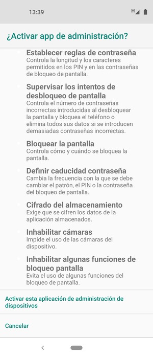 Desplácese y seleccione Activar esta aplicación de administración de dispositivos