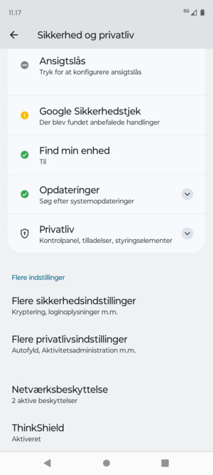 Scroll til og vælg Flere sikkerhedsindstillinger