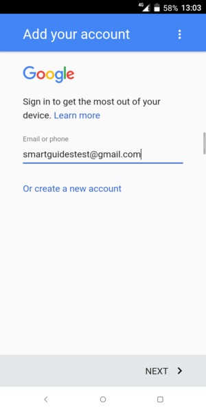 Enter your Gmail address and select NEXT